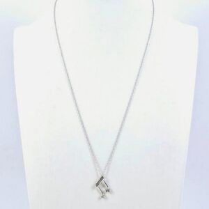 10K Solid White Gold Diamond Accent White Gold Musical Note Pendant Necklace